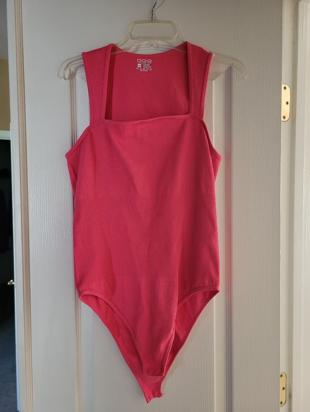 OQQ Womens Ribbed Square Neck Bodysuit XXL Pink Sleeveless Seamless Tank Top